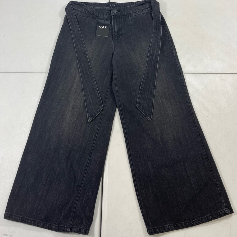 Oat New York black mid rise wide leg crop jeans size 26